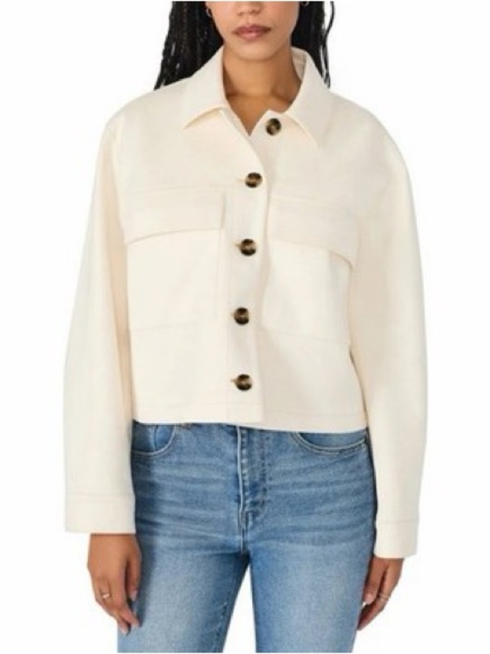 Steve Madden Women's Cream Faux Suede Trucker Jacket XL